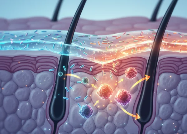 Skincare ingredients mixing on skin's surface
